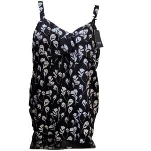 NEW Simply Vera Wang Halter Tank Top straps black white floral dressy Small NWT